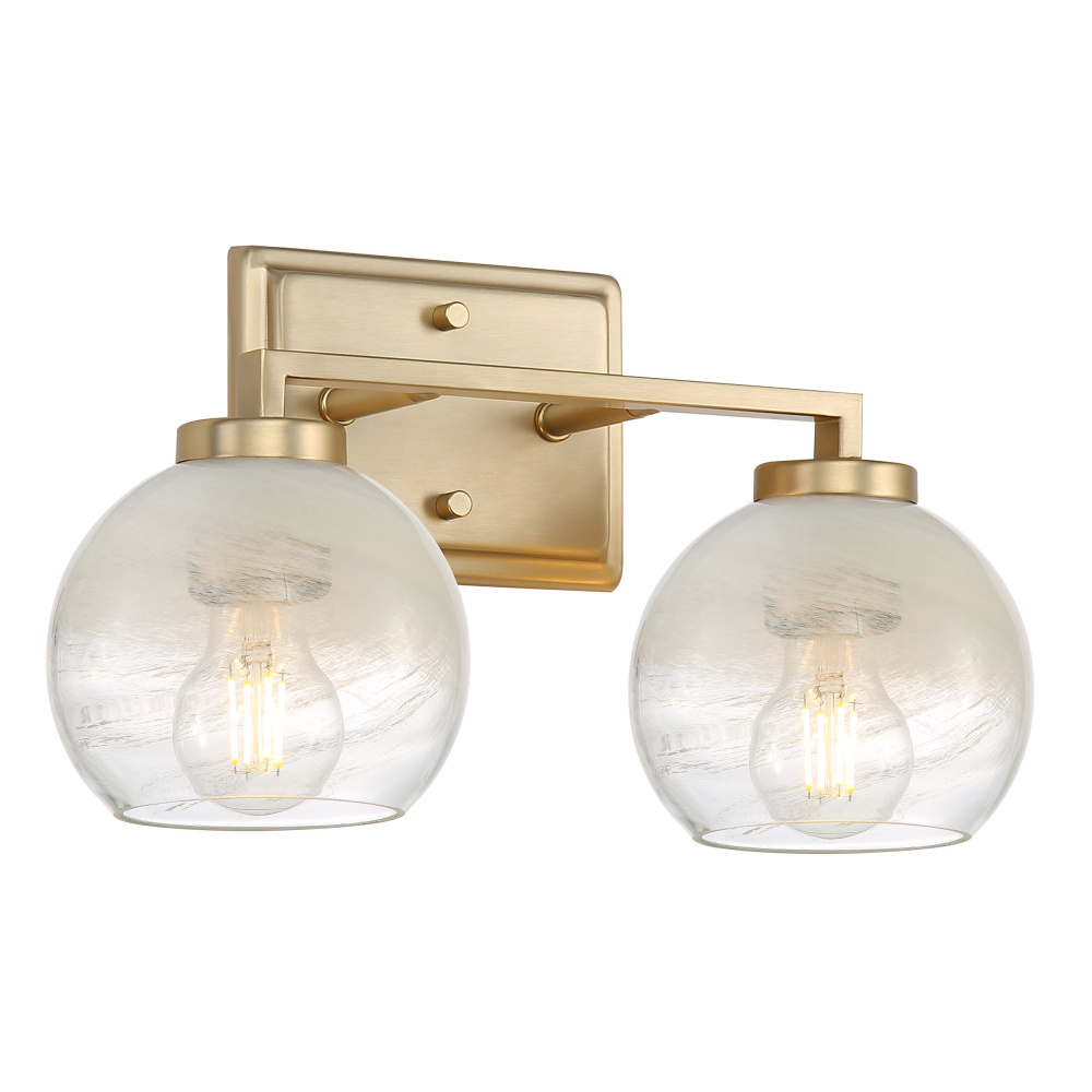 Yep by Golden Lighting Elliott 2-light Vanity in Brushed Champagne Brass and Clear Alabaster Glass